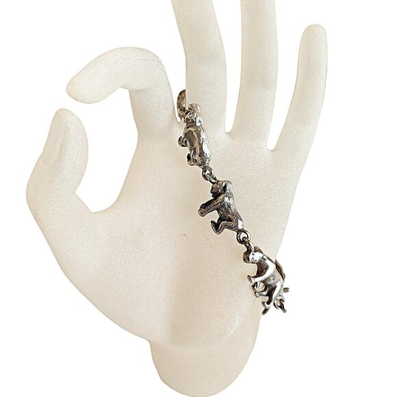 Estate Sterling Silver Safari Bracelet Featuring Gorilla/Water Buffalo/Elephant - Picture 1 of 3